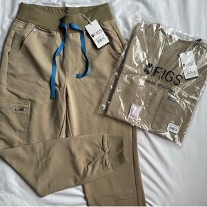 Figs Khaki Jogger Pants with Blue Drawstring